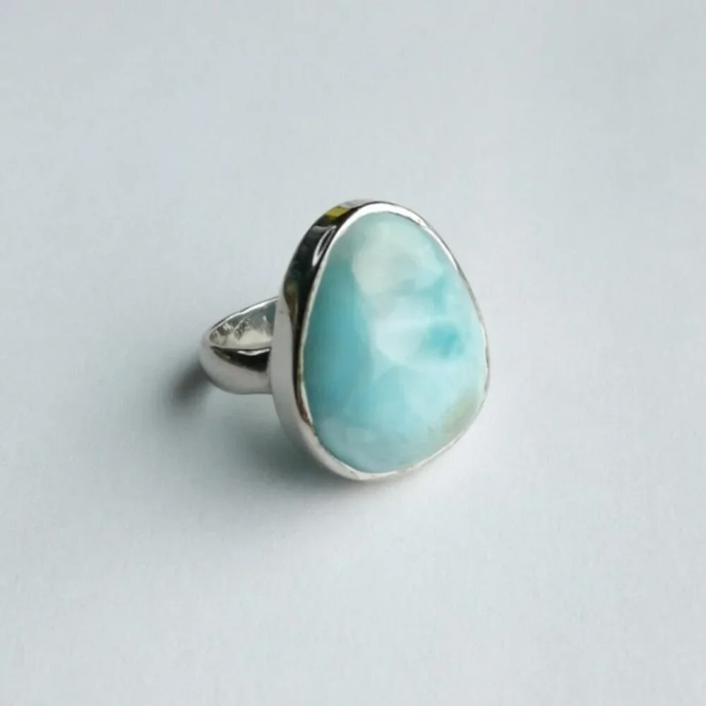Sterling silver cabochon larimar ring size 5.25